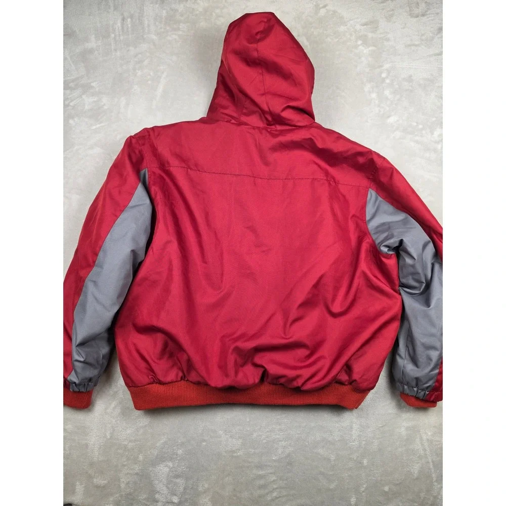 Bass Pro Shops Jacket Men 3XL Red Grey Hood Insulated Full Zip Bomber Coat *Read
